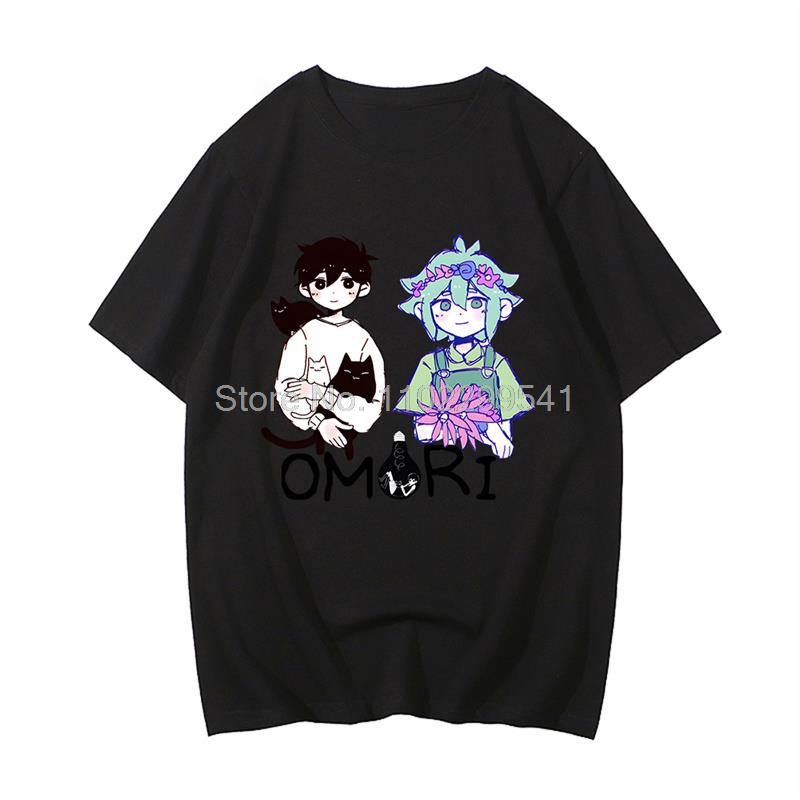 Omori Game Sunny and Basil Tshirt Summer Short Sleeve Fashion Print T shirt Cartoon Men T 1 - Omori Plush
