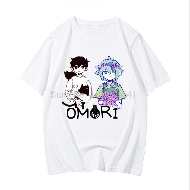 Omori Game Sunny and Basil Tshirt Summer Short Sleeve Fashion Print T shirt Cartoon Men T - Omori Plush